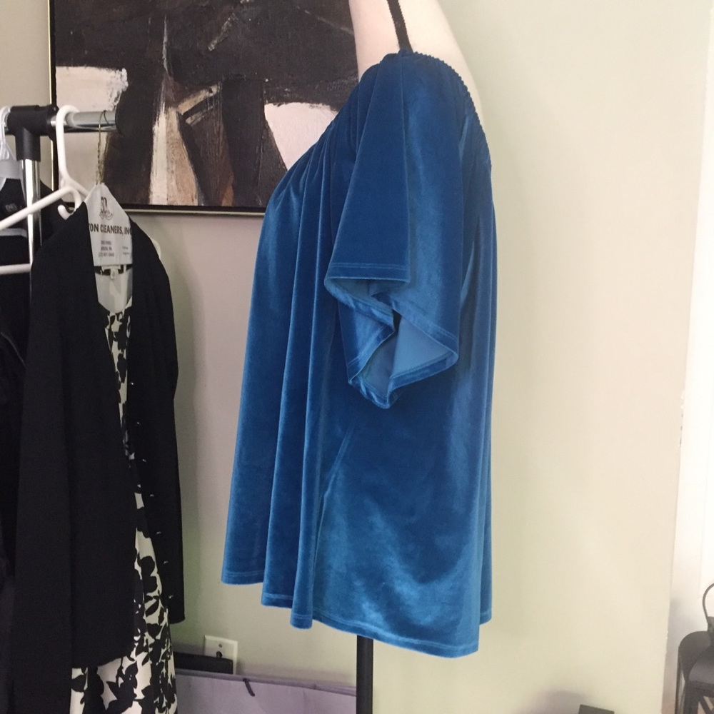 Octavia Teal Velvet Drip Shoulder Top, size XXL - Picture 2 of 6